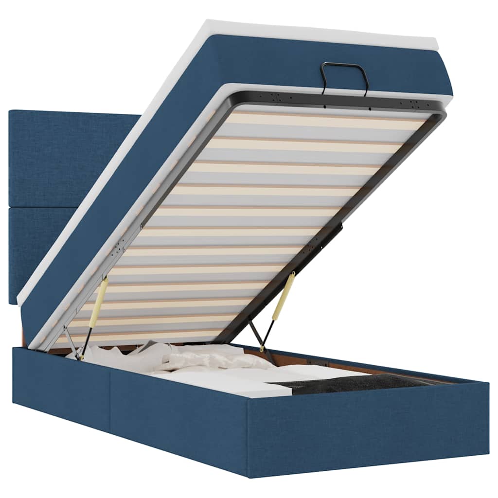 vidaXL Οθωμανικό κρεβάτι με στρώμα & LEDs Μπλε 90x190cm ύφασμα