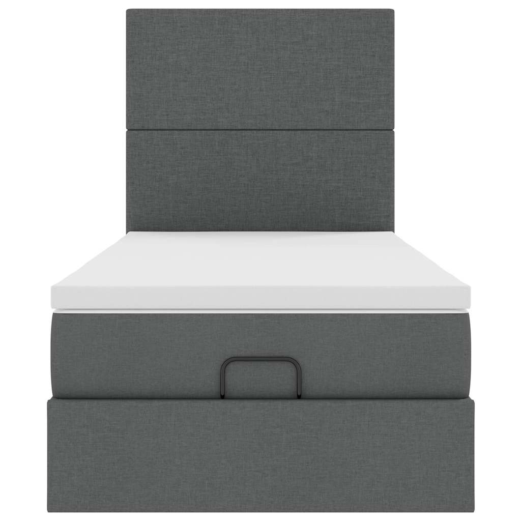 vidaXL Οθωμανικό κρεβάτι με στρώμα & LEDs Σκούρο γκρι 90x200 cm Ύφασμα