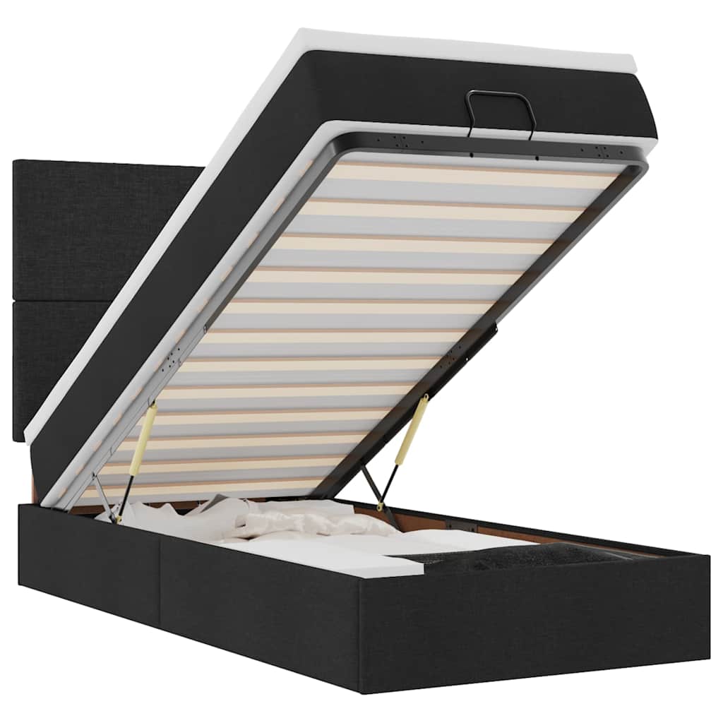 vidaXL Οθωμανικό κρεβάτι με στρώμα & LEDs Μαύρο 90x200 cm Ύφασμα