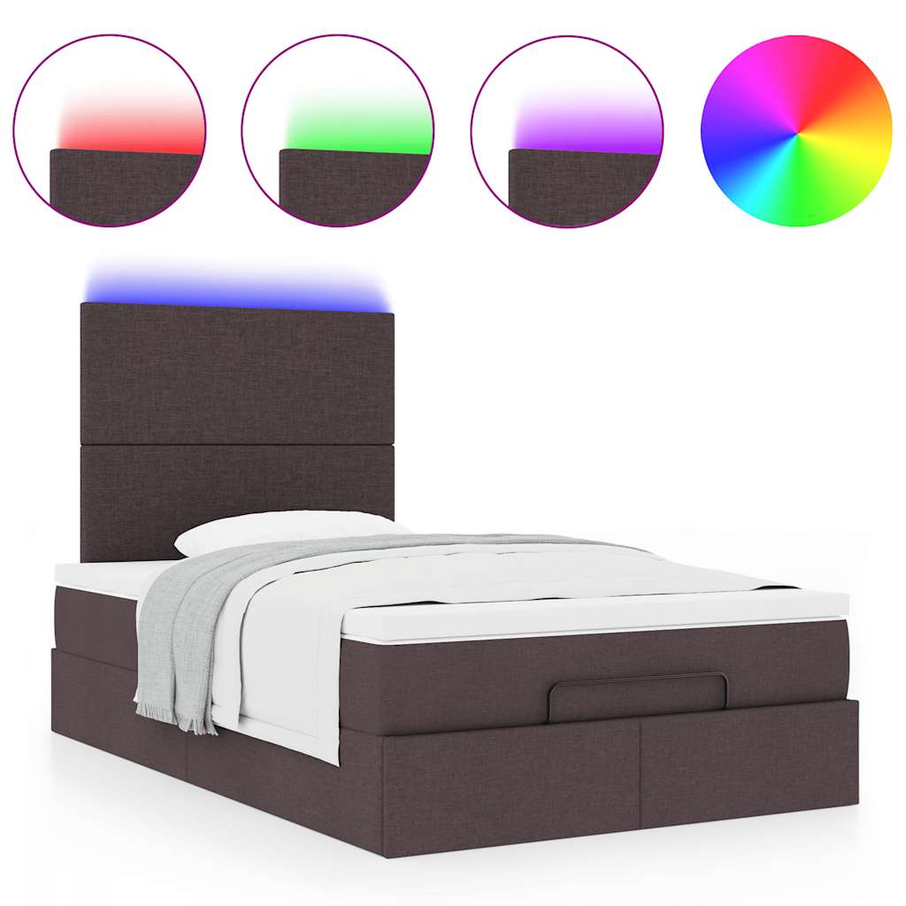 vidaXL Οθωμανικό κρεβάτι με στρώμα & LEDs Σκούρο καφέ 120x190cm ύφασμα
