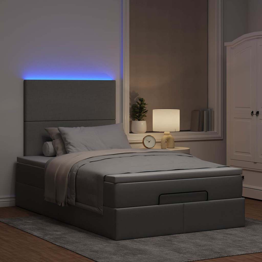 vidaXL Οθωμανικό κρεβάτι με στρώμα & LEDs Ανοιχτό γκρι Ύφασμα