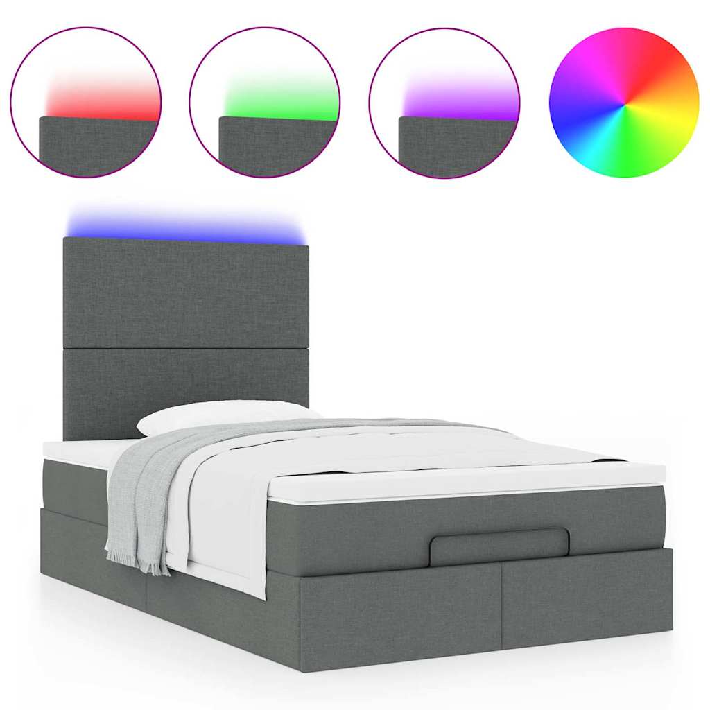 vidaXL Οθωμανικό κρεβάτι με στρώμα & LEDs Σκούρο γκρι 120x200cm Ύφασμα