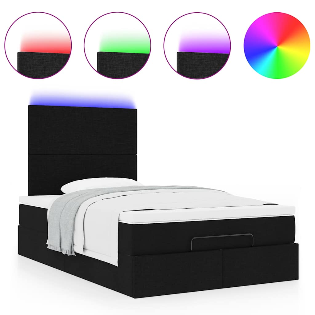 vidaXL Οθωμανικό κρεβάτι με στρώμα & LEDs Μαύρο 120x200 cm Ύφασμα