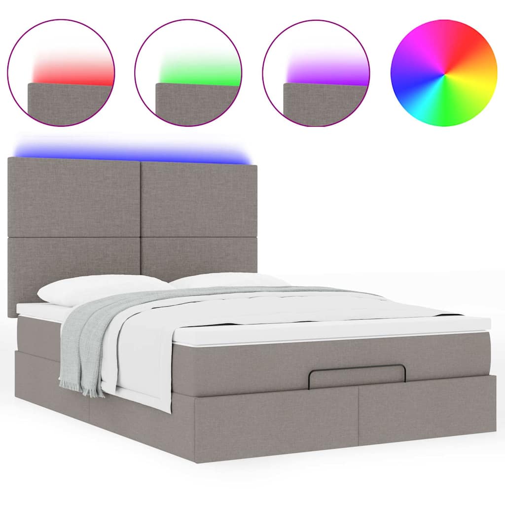 vidaXL Οθωμανικό κρεβάτι με στρώμα & LEDs τεφρόχρουν χρώμα Ύφασμα