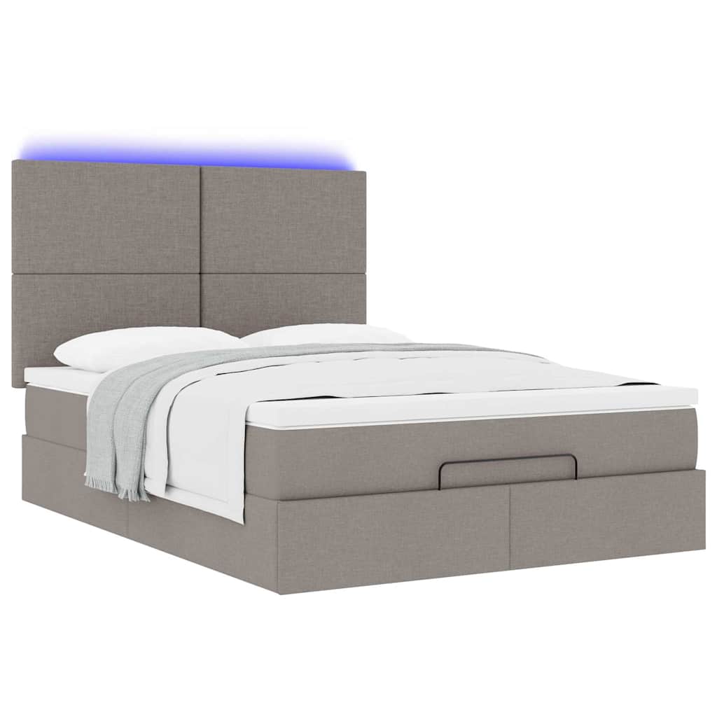 vidaXL Οθωμανικό κρεβάτι με στρώμα & LEDs τεφρόχρουν χρώμα Ύφασμα