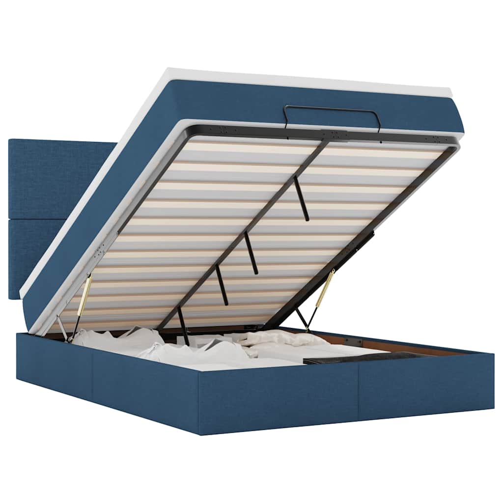 vidaXL Οθωμανικό κρεβάτι με στρώμα & LEDs Μπλε 140x190cm Ύφασμα