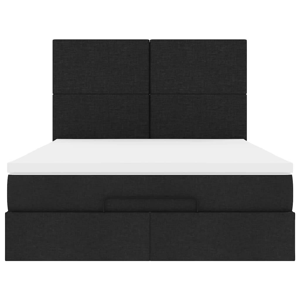 vidaXL Οθωμανικό κρεβάτι με στρώμα & LEDs Μαύρο 140x200 cm Ύφασμα