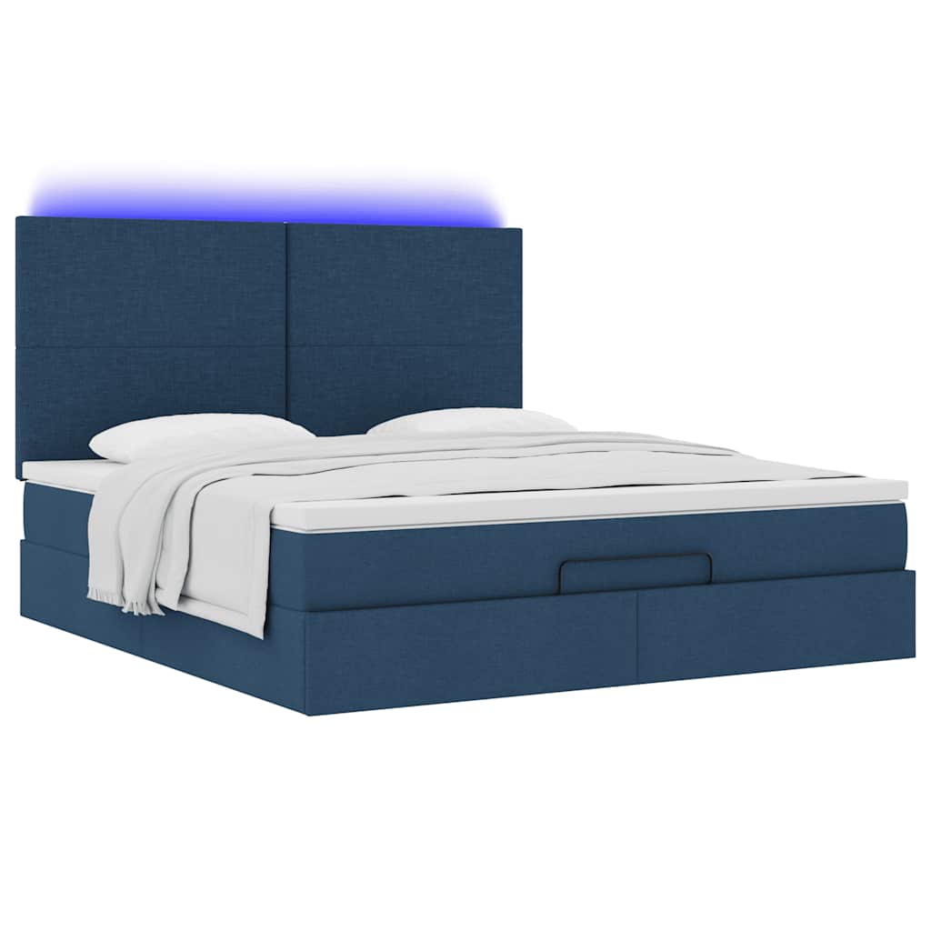 vidaXL Οθωμανικό κρεβάτι με στρώμα & LEDs Μπλε 180x200cm ύφασμα