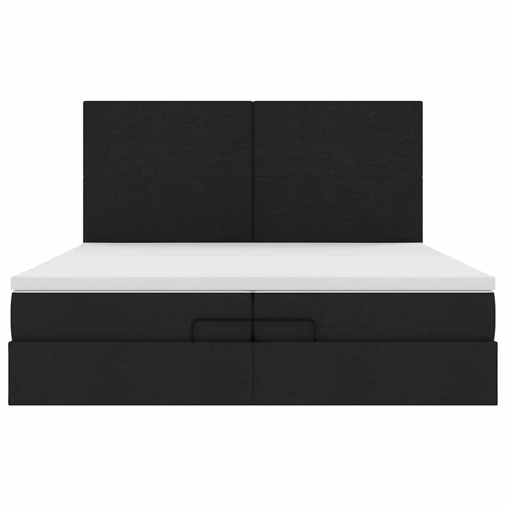 vidaXL Οθωμανικό κρεβάτι με στρώματα & LEDs Μαύρο 200x200cm ύφασμα