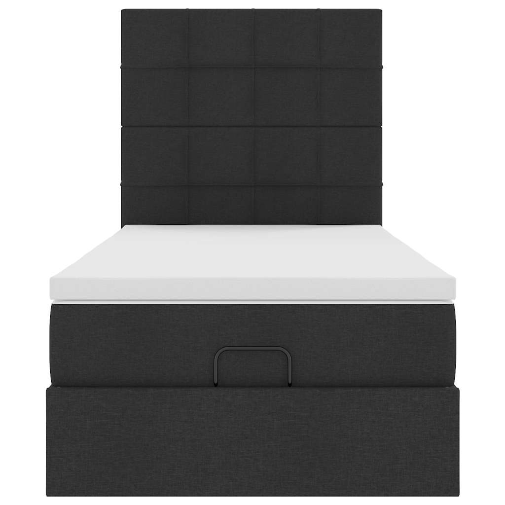 vidaXL Οθωμανικό κρεβάτι με στρώμα & LEDs Μαύρο ύφασμα 90x190cm