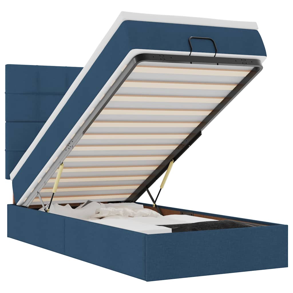 vidaXL Οθωμανικό κρεβάτι με στρώμα & LEDs Μπλε 90x190cm ύφασμα