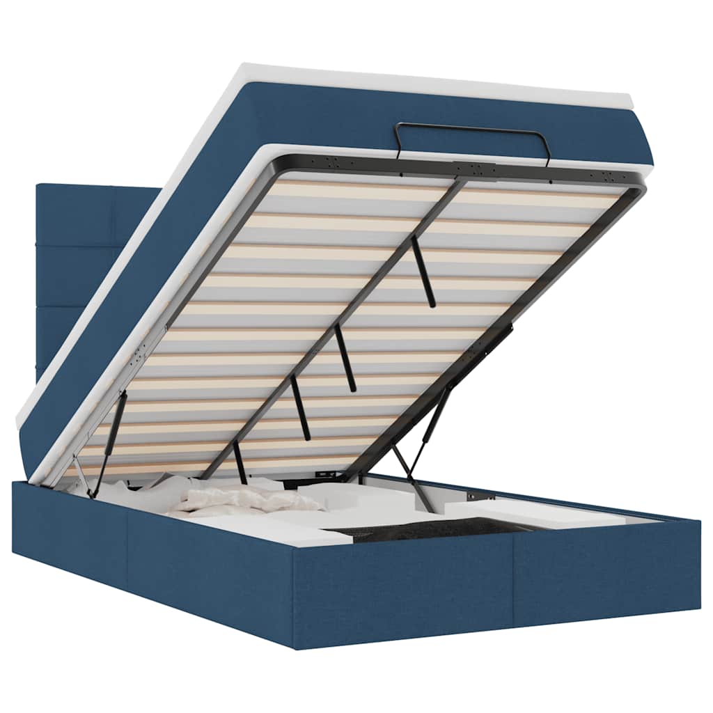 vidaXL Οθωμανικό κρεβάτι με στρώμα & LEDs Μπλε 120x190cm ύφασμα