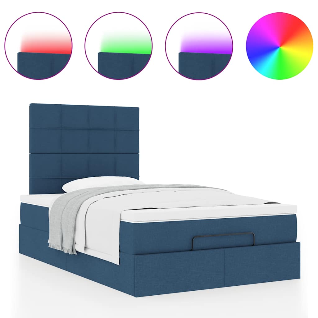 vidaXL Οθωμανικό κρεβάτι με στρώμα & LEDs Μπλε 120x190cm ύφασμα