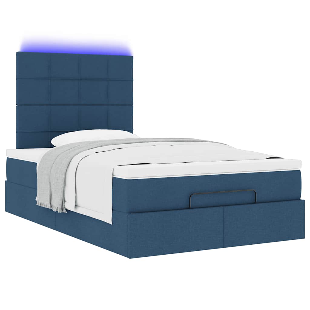 vidaXL Οθωμανικό κρεβάτι με στρώμα & LEDs Μπλε 120x190cm ύφασμα