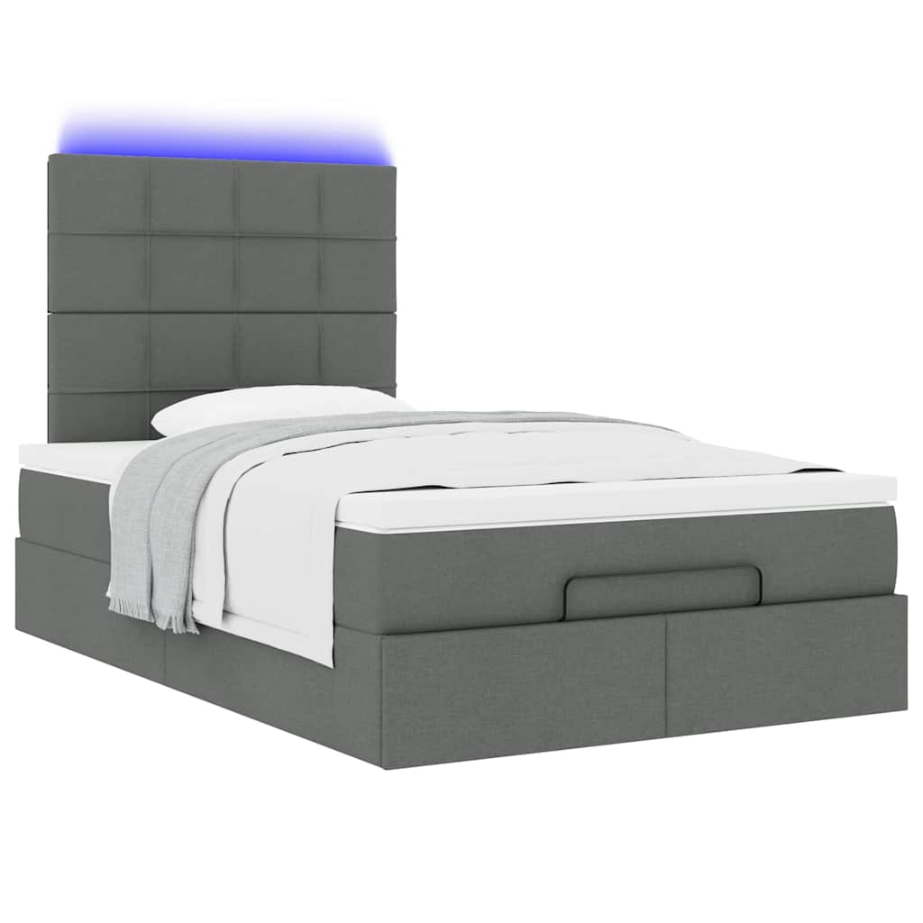 vidaXL Οθωμανικό κρεβάτι με στρώμα & LEDs Σκούρο γκρι 120x200cm Ύφασμα