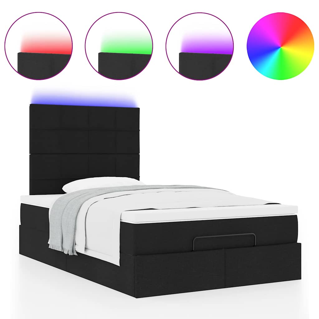 vidaXL Οθωμανικό κρεβάτι με στρώμα & LEDs Μαύρο 120x200 cm Ύφασμα