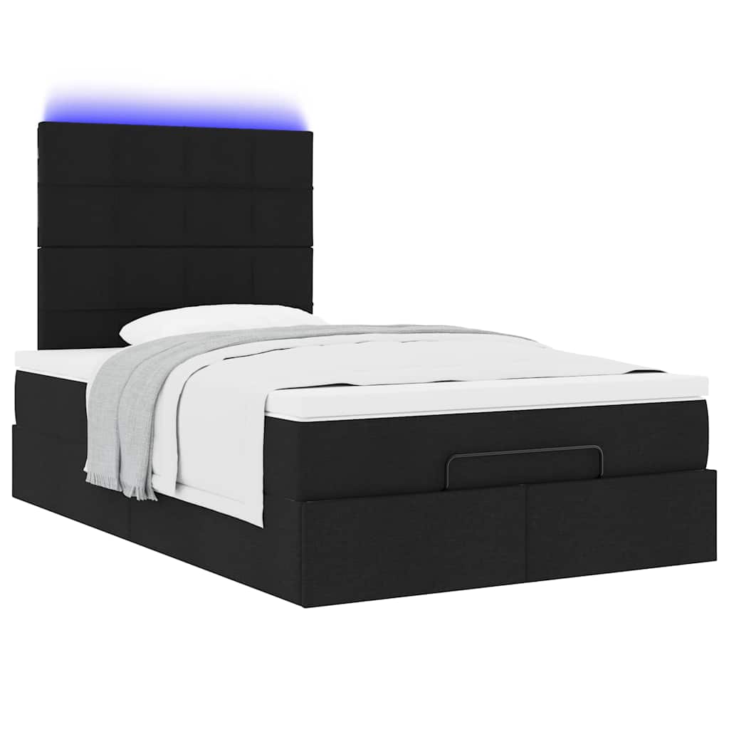 vidaXL Οθωμανικό κρεβάτι με στρώμα & LEDs Μαύρο 120x200 cm Ύφασμα