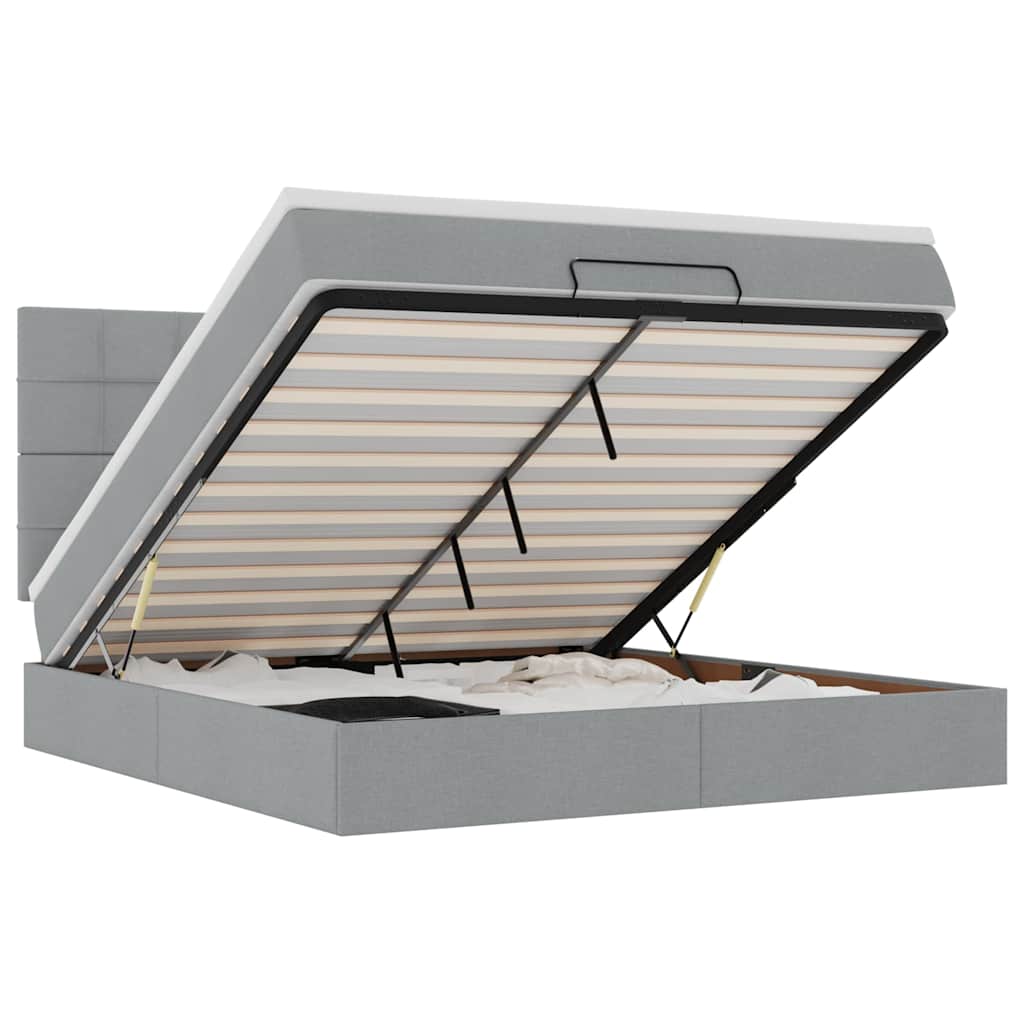 vidaXL Οθωμανικό κρεβάτι με στρώμα&LEDs Ανοιχτό γκρι 160x200cm Ύφασμα