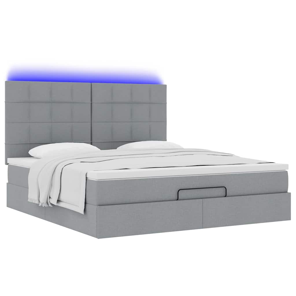 vidaXL Οθωμανικό κρεβάτι με στρώμα&LEDs Ανοιχτό γκρι 160x200cm Ύφασμα