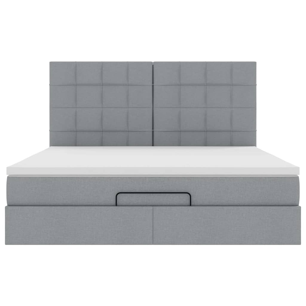 vidaXL Οθωμανικό κρεβάτι με στρώμα&LEDs Ανοιχτό γκρι 160x200cm Ύφασμα