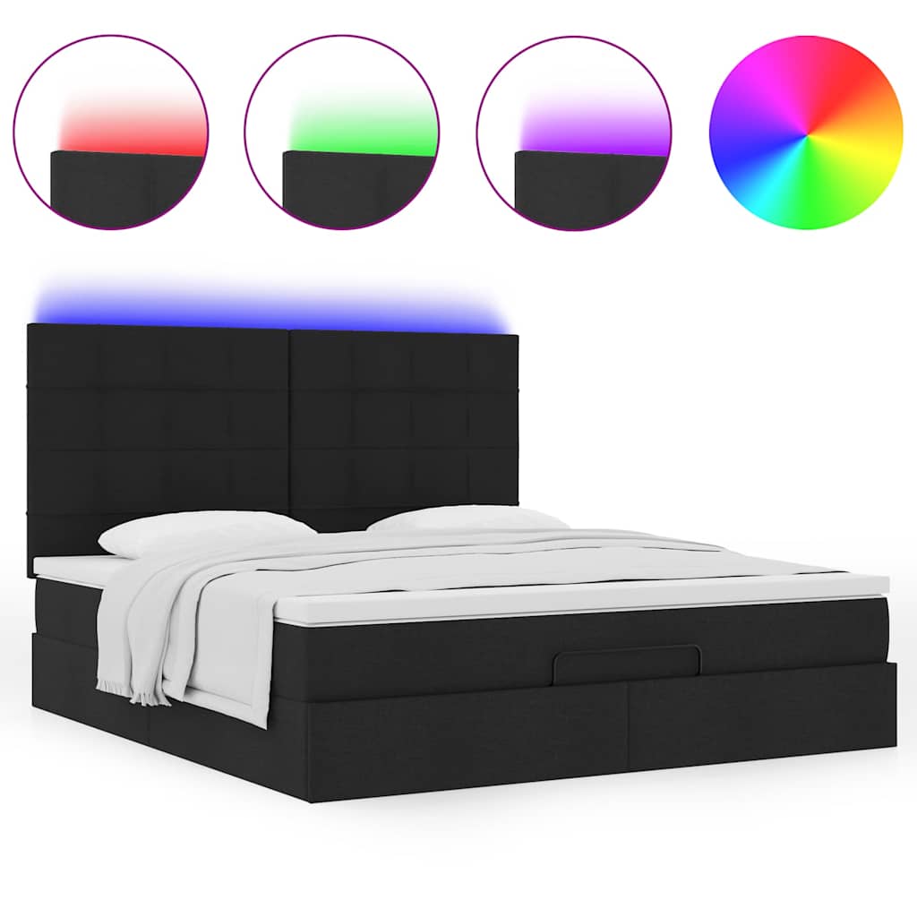 vidaXL Οθωμανικό κρεβάτι με στρώμα & LEDs Μαύρο ύφασμα 160x200cm
