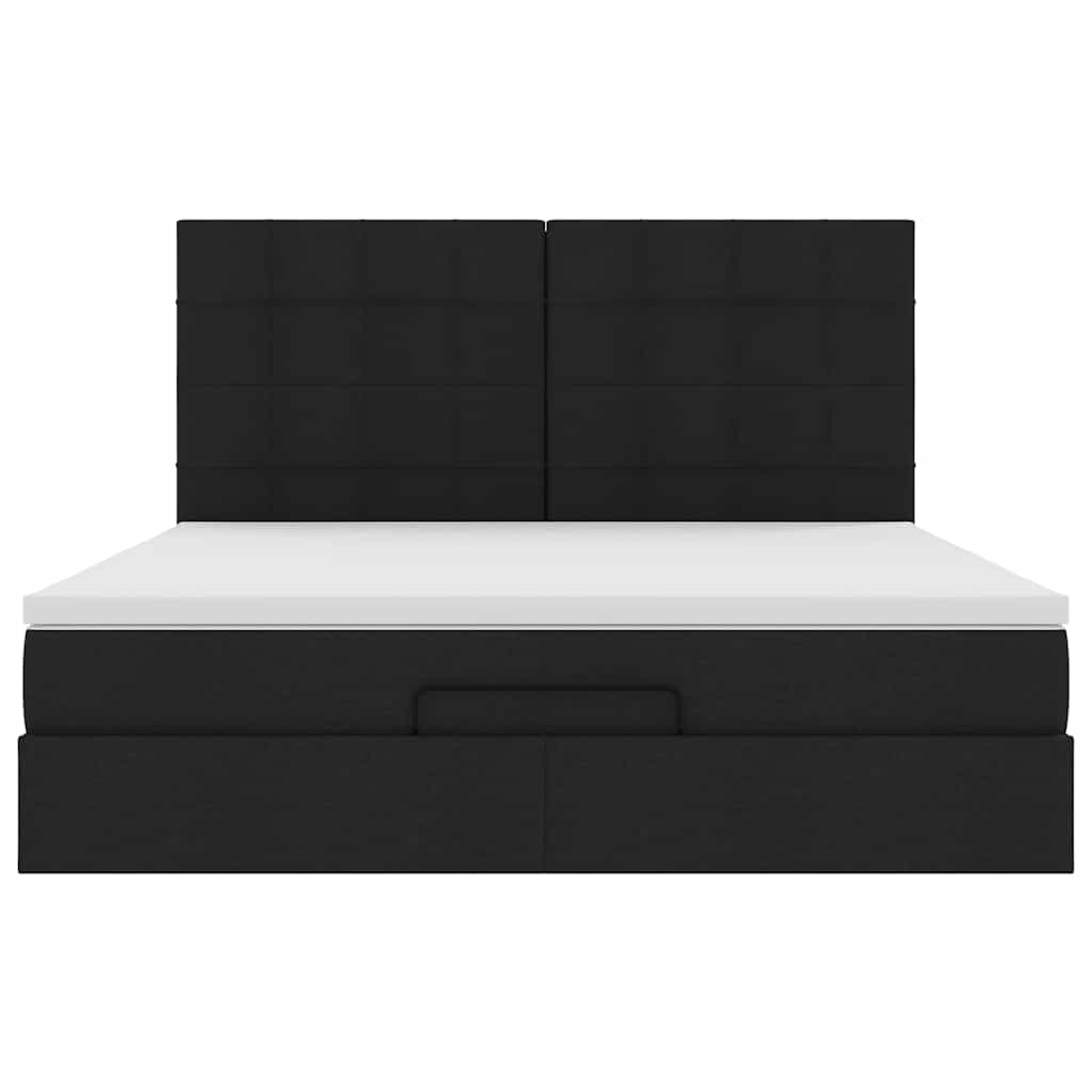 vidaXL Οθωμανικό κρεβάτι με στρώμα & LEDs Μαύρο ύφασμα 160x200cm
