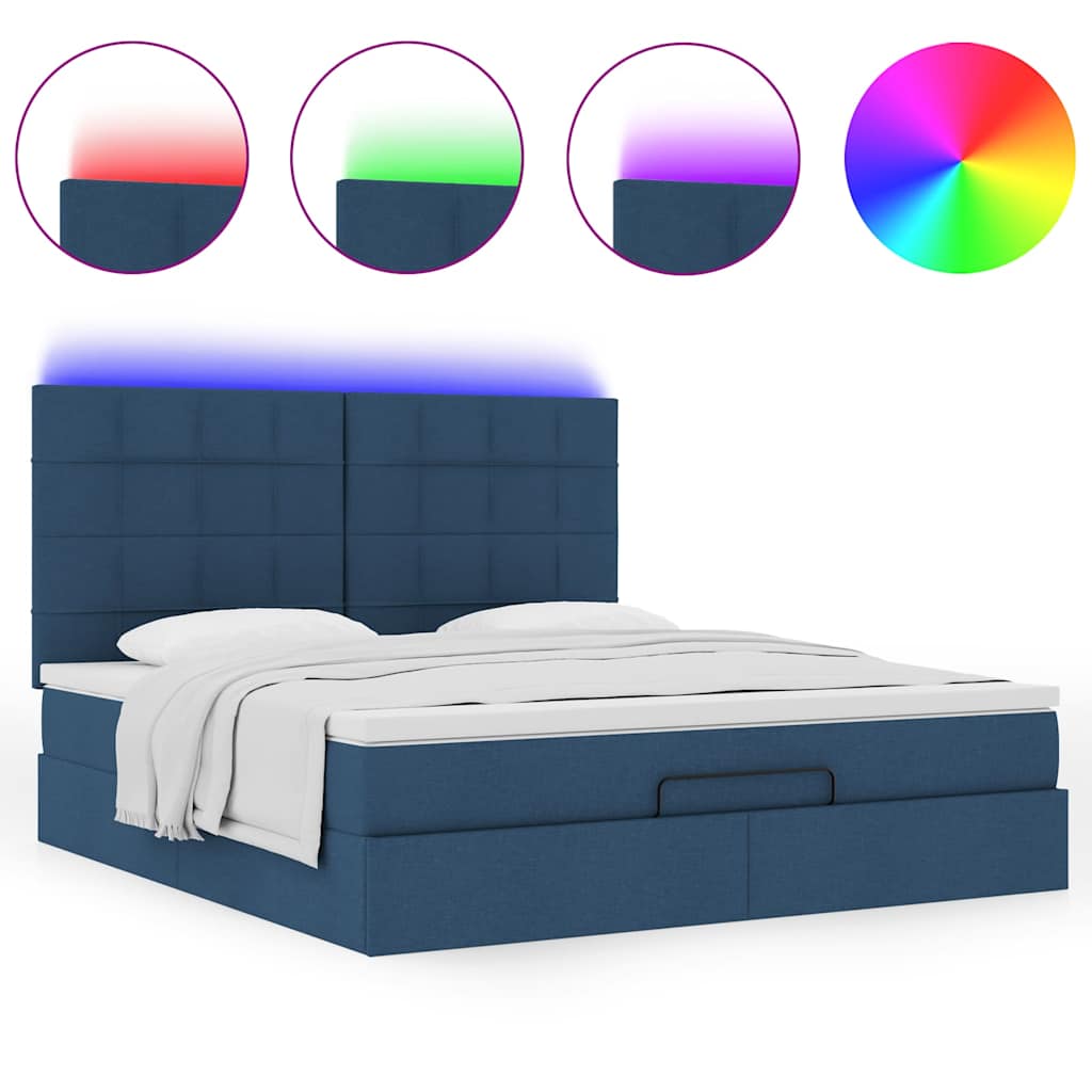 vidaXL Οθωμανικό κρεβάτι με στρώμα & LEDs Μπλε 160x200cm ύφασμα
