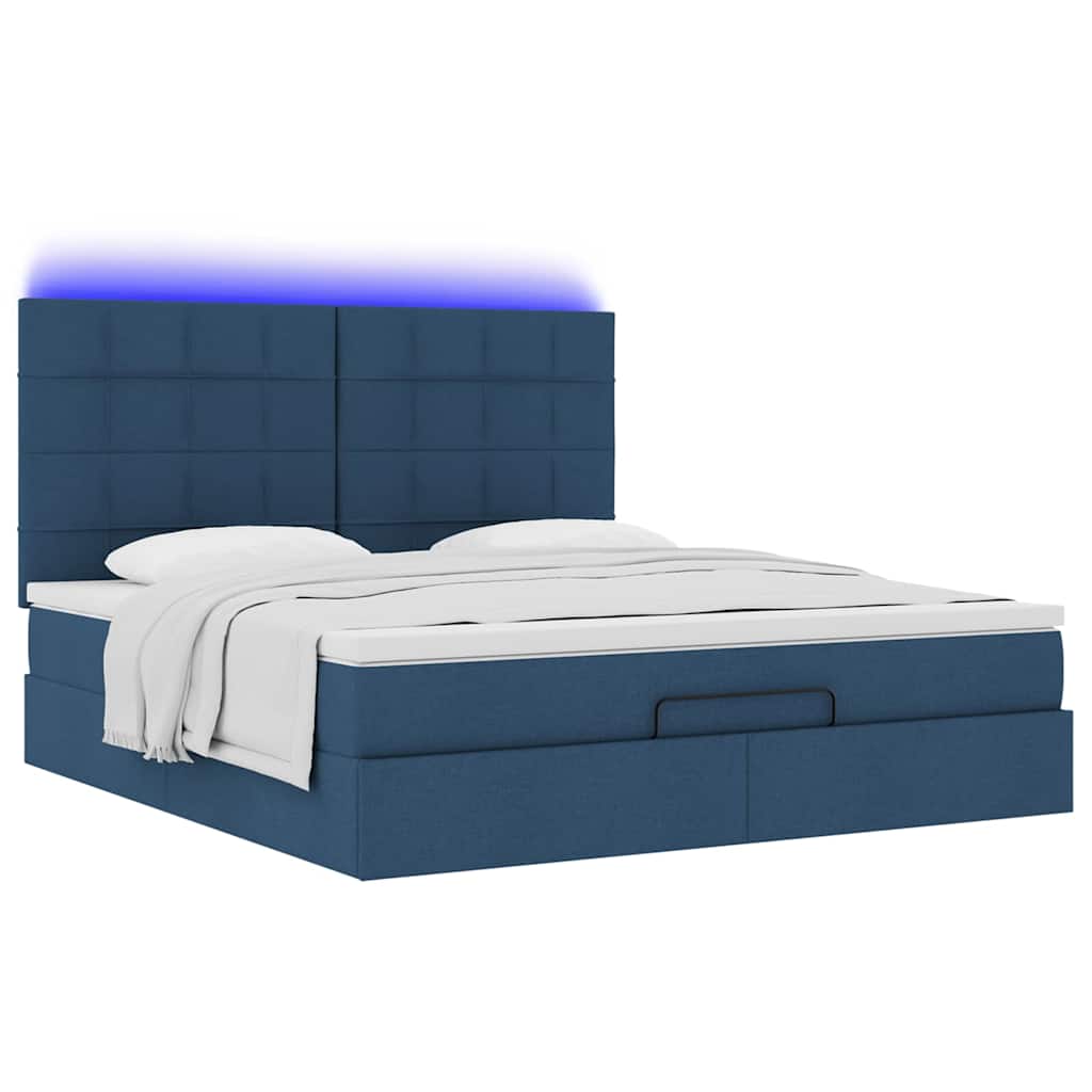 vidaXL Οθωμανικό κρεβάτι με στρώμα & LEDs Μπλε 160x200cm ύφασμα