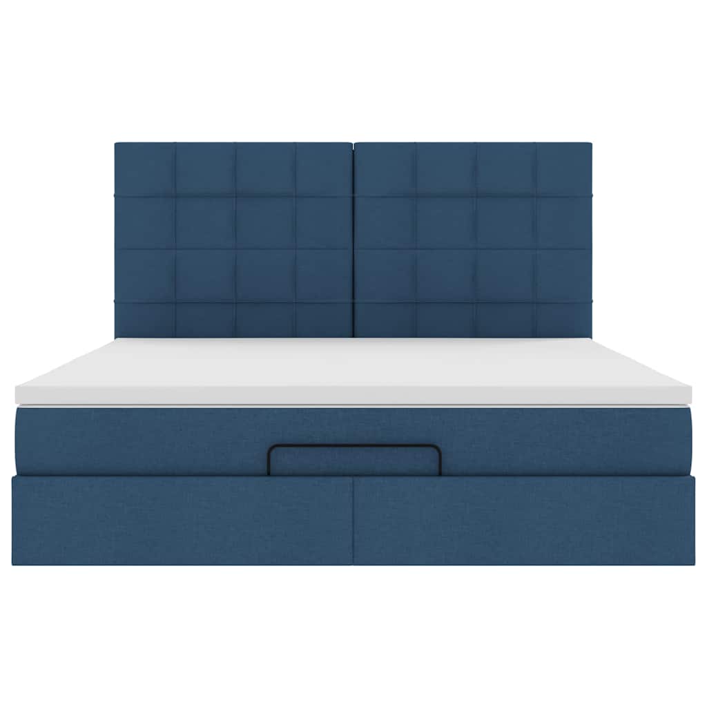 vidaXL Οθωμανικό κρεβάτι με στρώμα & LEDs Μπλε 160x200cm ύφασμα
