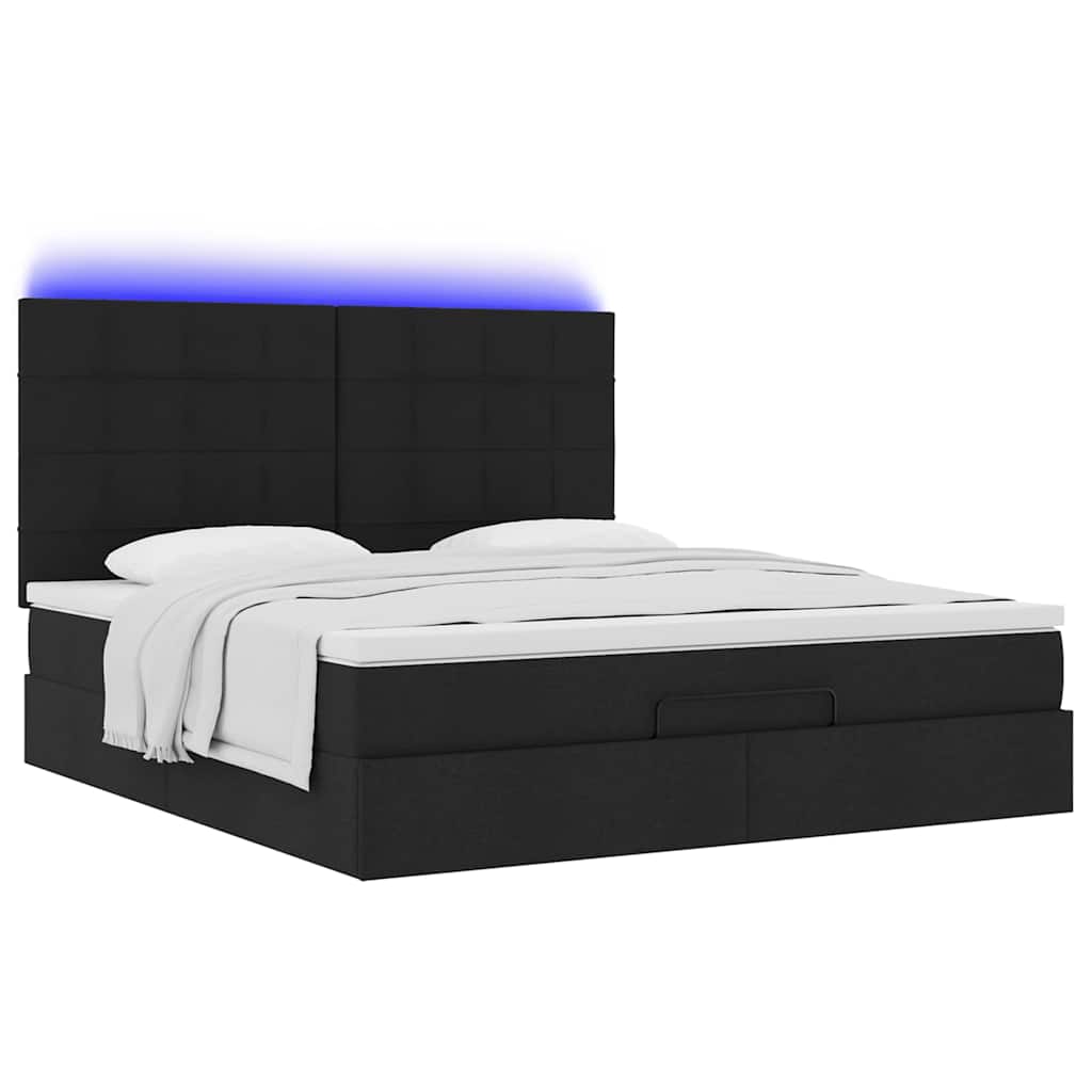 vidaXL Οθωμανικό κρεβάτι με στρώμα & LEDs Μαύρο ύφασμα 180x200cm