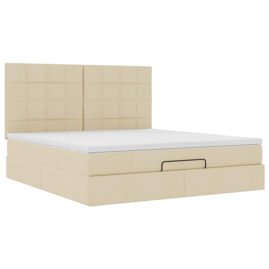 vidaXL Οθωμανικό κρεβάτι με στρώμα & LEDs Cream 180x200cm ύφασμα