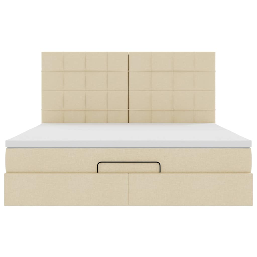 vidaXL Οθωμανικό κρεβάτι με στρώμα & LEDs Cream 180x200cm ύφασμα