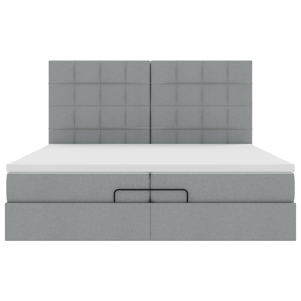 vidaXL Οθωμανικό κρεβάτι με στρώματα & LEDs Ανοιχτό γκρι ύφασμα