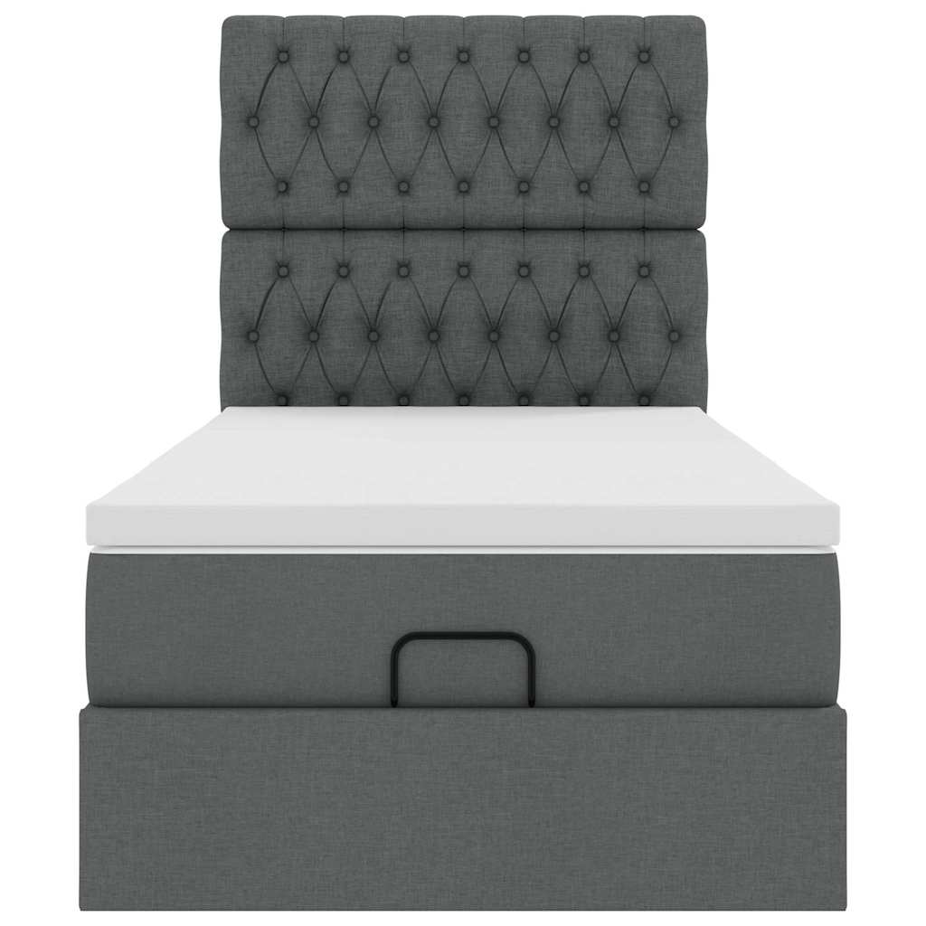 vidaXL Οθωμανικό κρεβάτι με στρώμα & LEDs Σκούρο γκρι ύφασμα 100x200cm