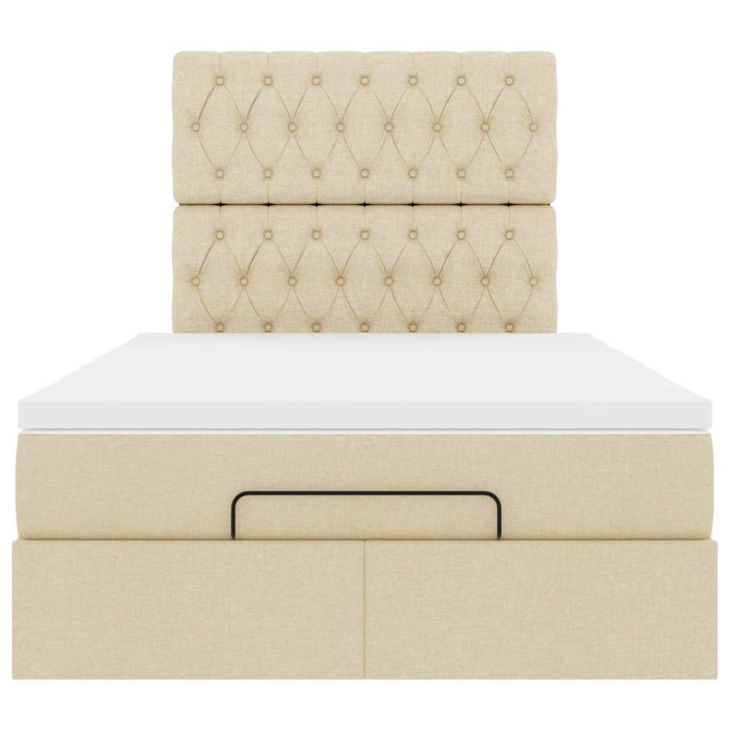 vidaXL Οθωμανικό κρεβάτι με στρώμα & LEDs Cream 120x190cm ύφασμα