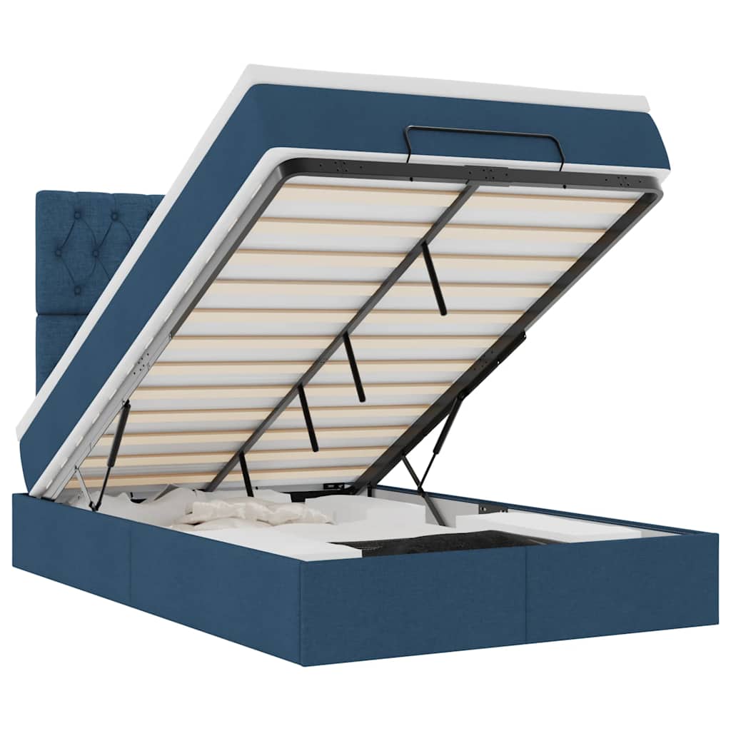 vidaXL Οθωμανικό κρεβάτι με στρώμα & LEDs Μπλε 120x190cm ύφασμα