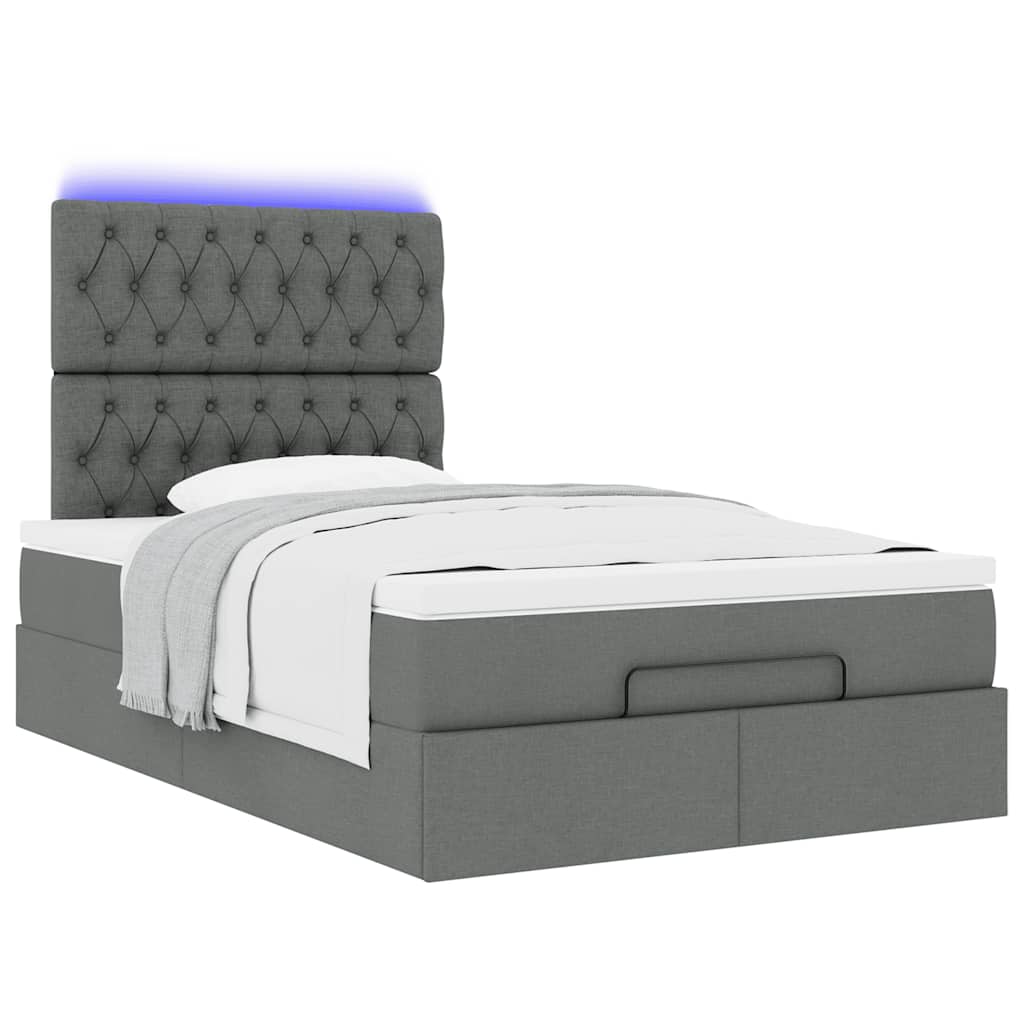 vidaXL Οθωμανικό κρεβάτι με στρώμα & LEDs Σκούρο γκρι 120x200cm Ύφασμα