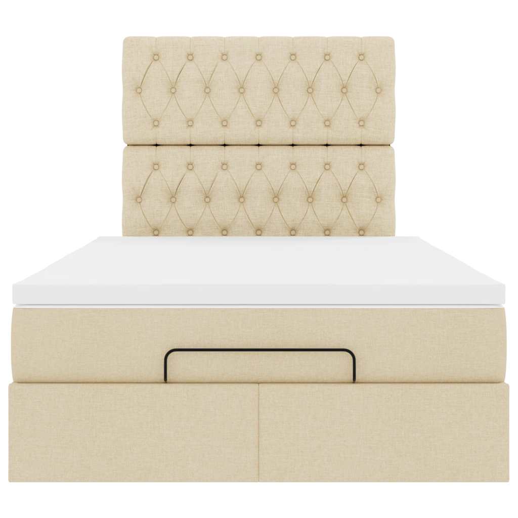 vidaXL Οθωμανικό κρεβάτι με στρώμα & LEDs Cream 120x200cm ύφασμα
