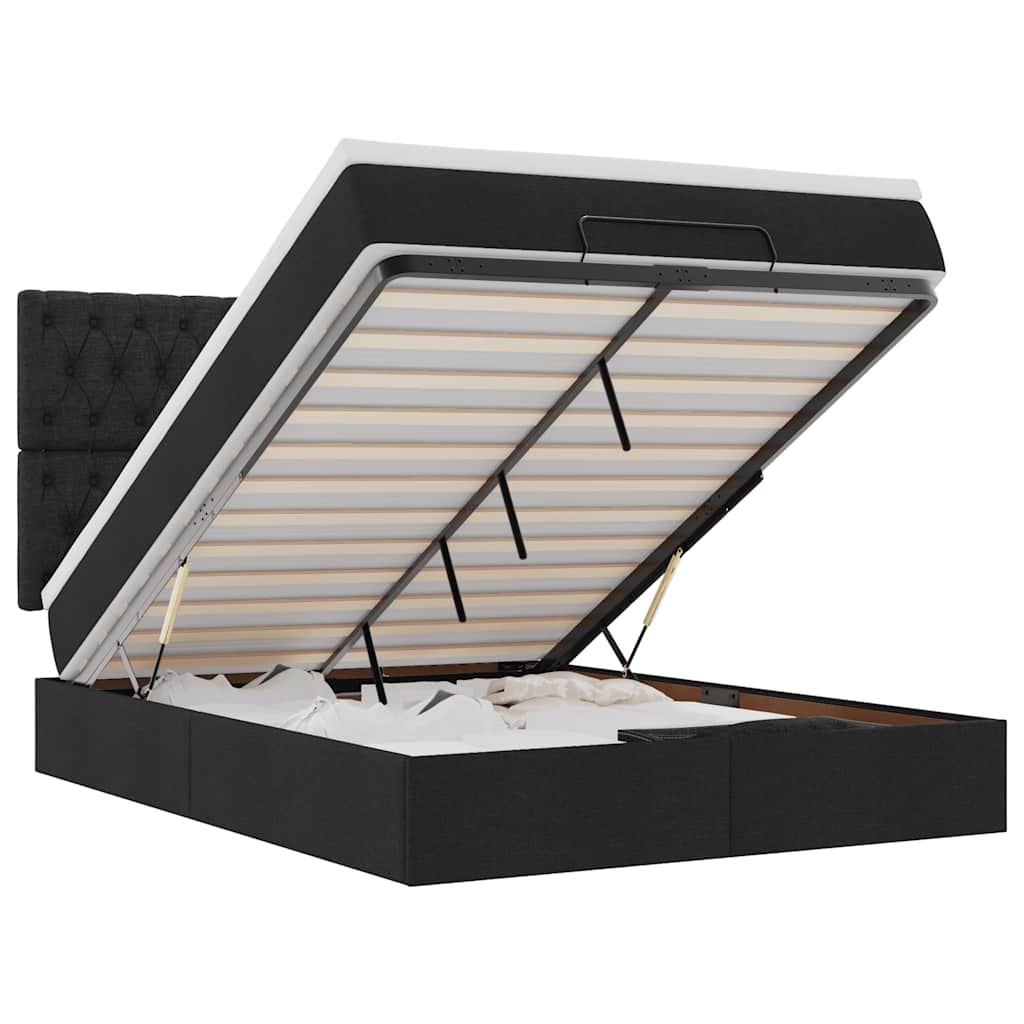 vidaXL Οθωμανικό κρεβάτι με στρώμα & LEDs Μαύρο 140x190 cm Ύφασμα