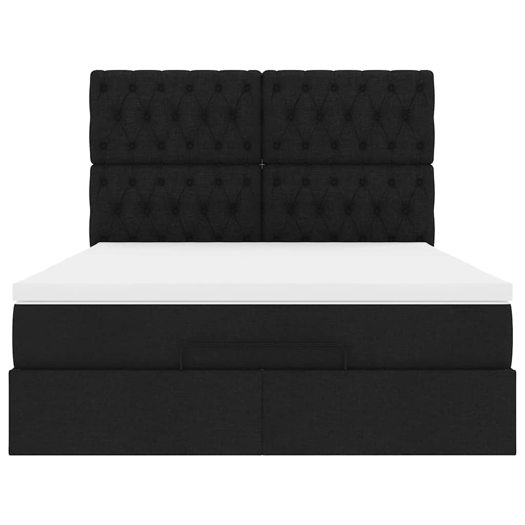 vidaXL Οθωμανικό κρεβάτι με στρώμα & LEDs Μαύρο 140x190 cm Ύφασμα
