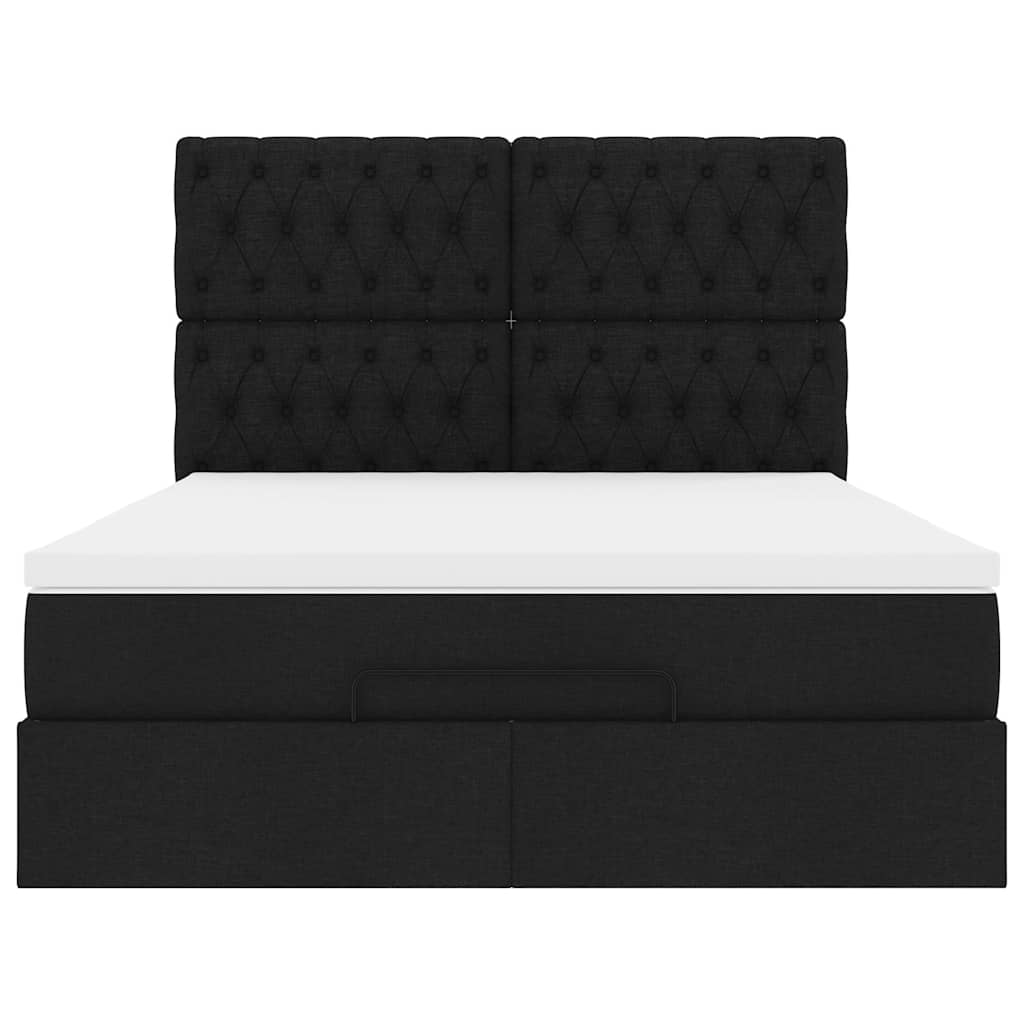 vidaXL Οθωμανικό κρεβάτι με στρώμα & LEDs Μαύρο 140x200 cm Ύφασμα