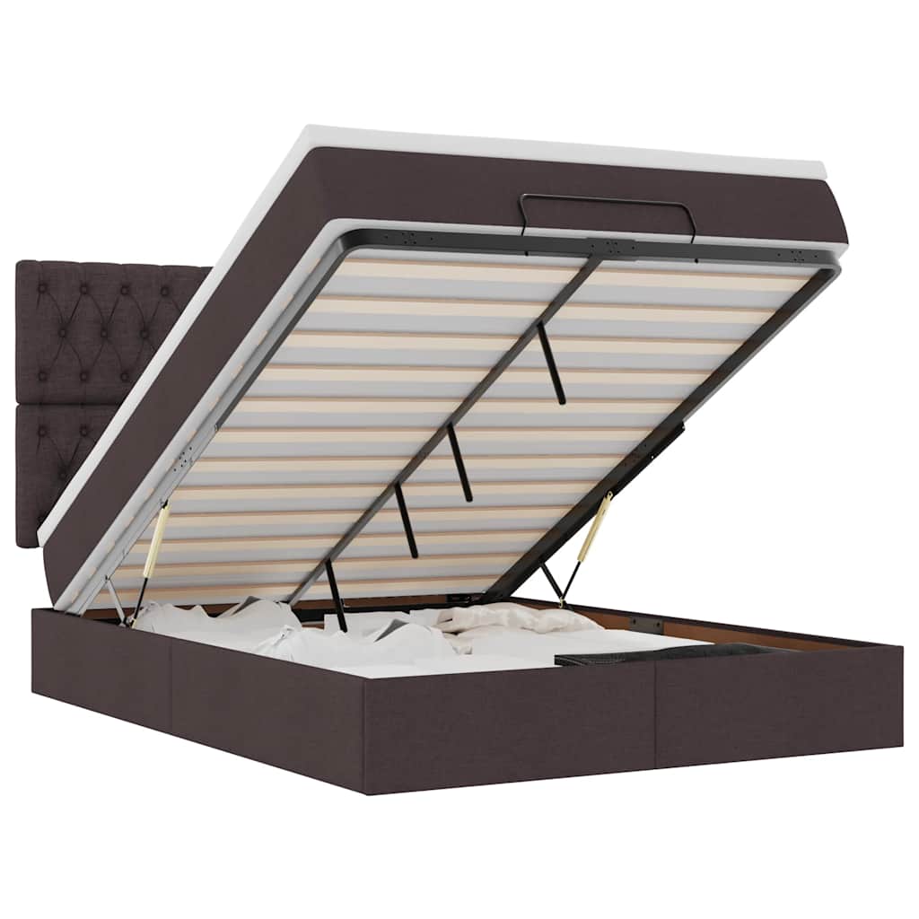 vidaXL Οθωμανικό κρεβάτι με στρώμα & LEDs Σκούρο καφέ 140x200cm ύφασμα