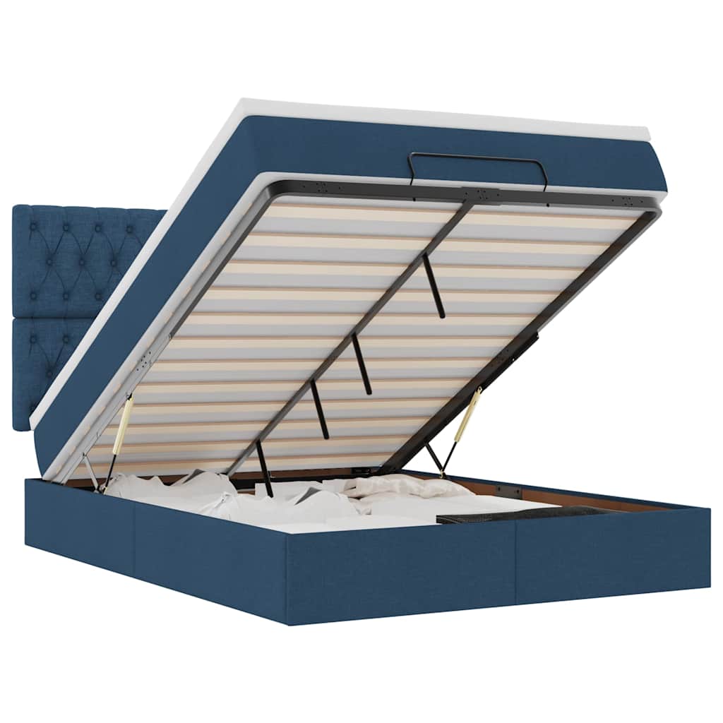 vidaXL Οθωμανικό κρεβάτι με στρώμα & LEDs Μπλε 140x200cm ύφασμα