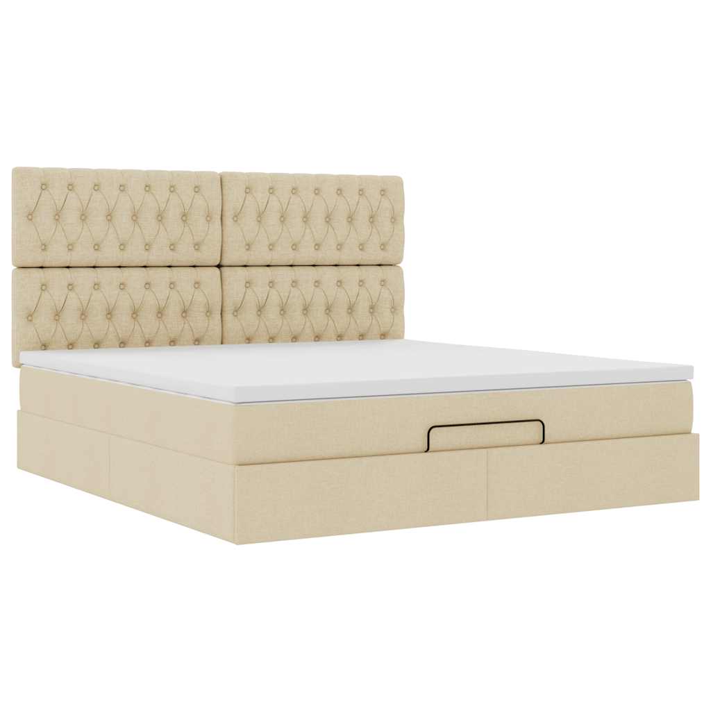 vidaXL Οθωμανικό κρεβάτι με στρώμα & LEDs Cream 160x200cm ύφασμα