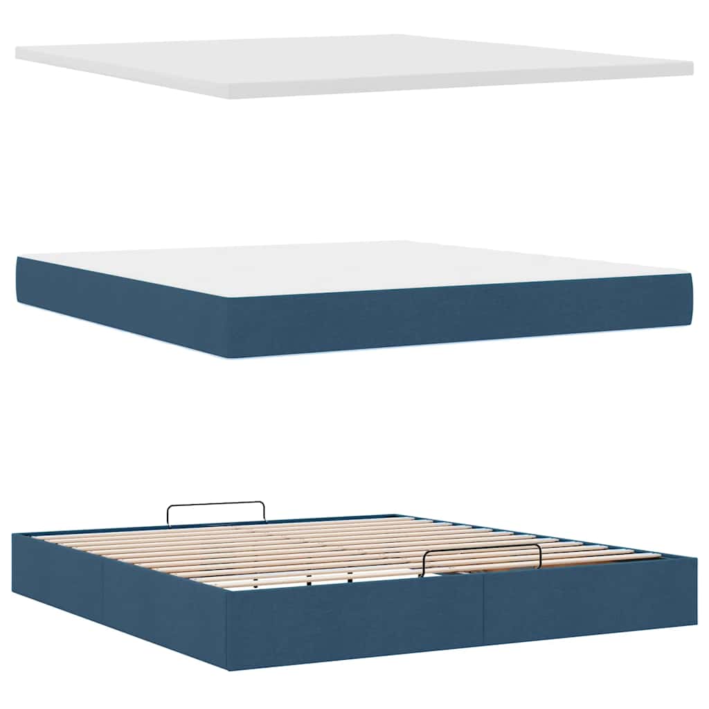 vidaXL Οθωμανικό κρεβάτι με στρώμα & LEDs Μπλε 160x200cm ύφασμα