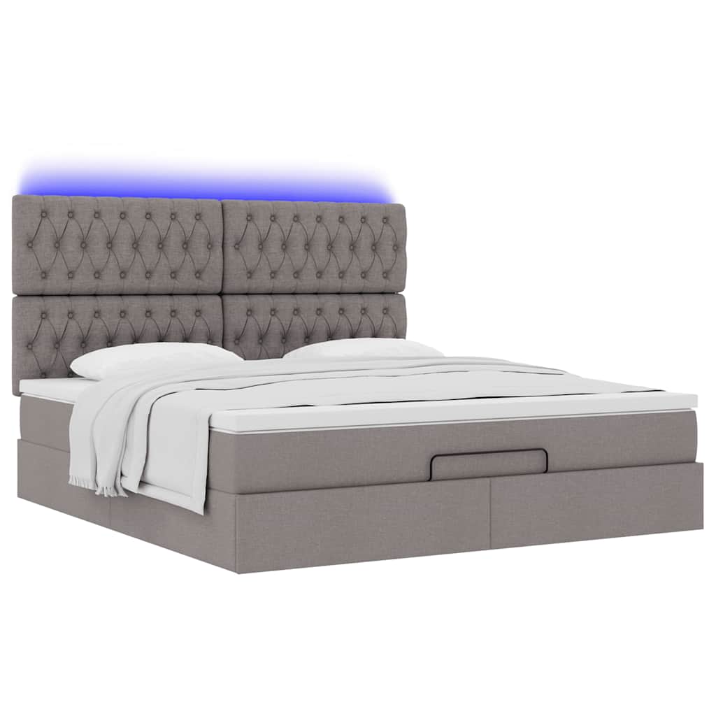vidaXL Οθωμανικό κρεβάτι με στρώμα & LEDs Taupe 180x200cm ύφασμα
