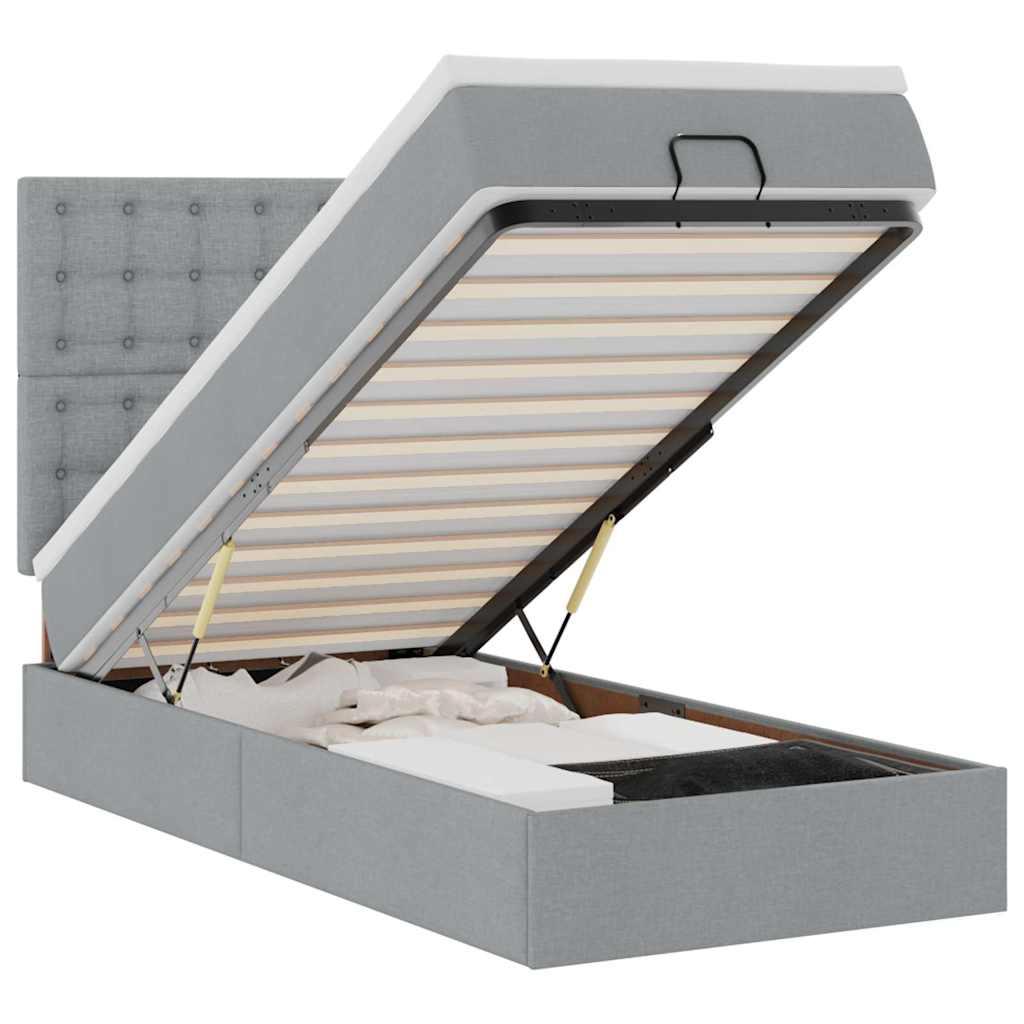 vidaXL Οθωμανικό κρεβάτι με στρώμα & LEDs Ανοιχτό γκρι 90x190cm ύφασμα