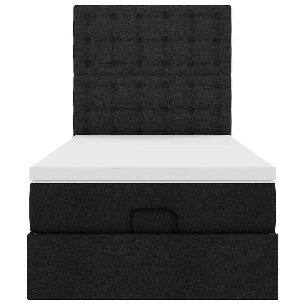 vidaXL Οθωμανικό κρεβάτι με στρώμα & LEDs Μαύρο ύφασμα 90x190cm