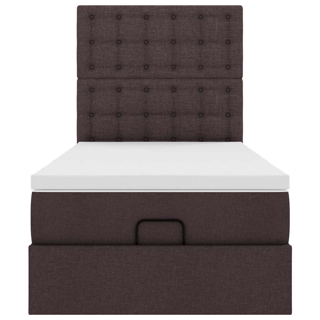vidaXL Οθωμανικό κρεβάτι με στρώμα & LEDs Σκούρο καφέ 90x190cm ύφασμα