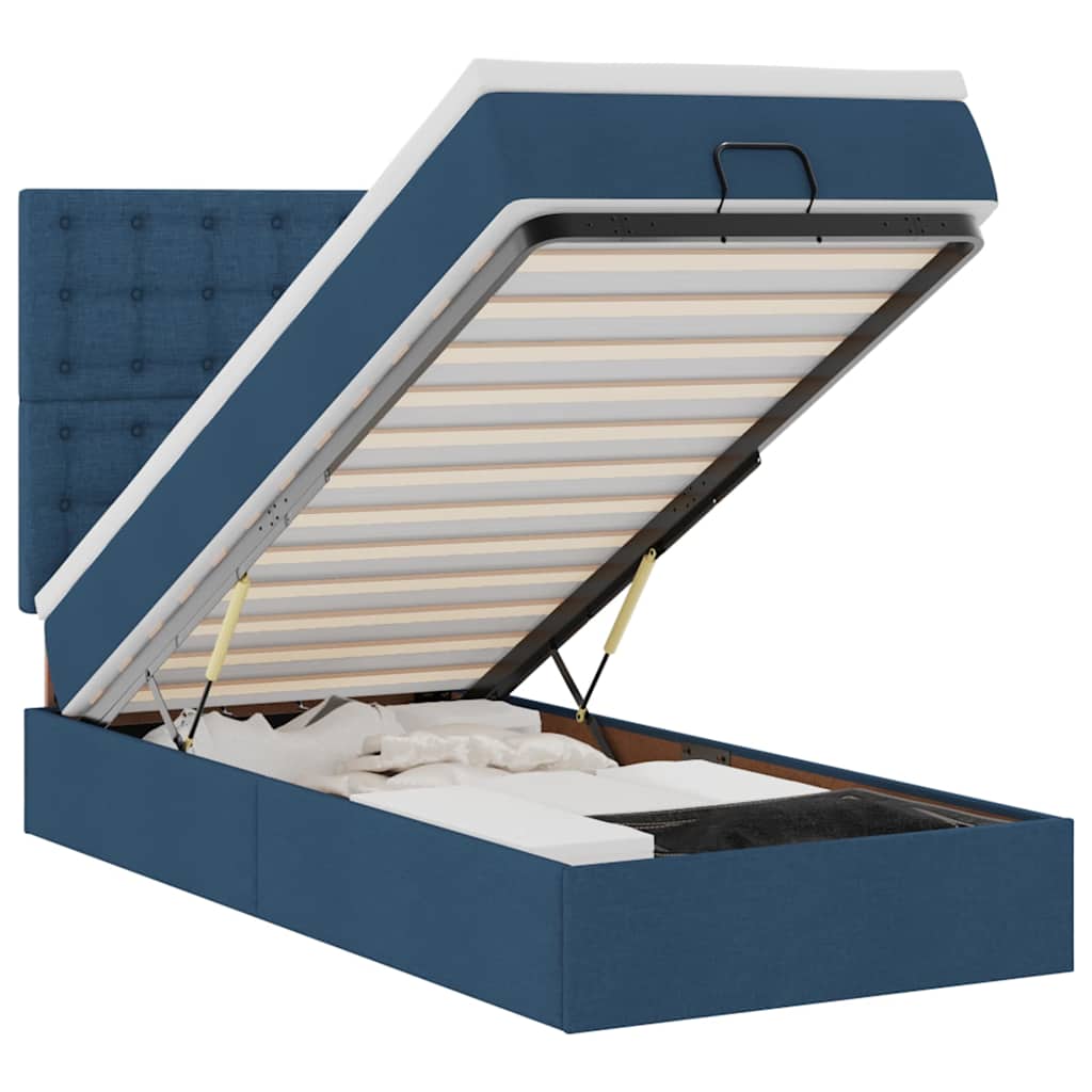 vidaXL Οθωμανικό κρεβάτι με στρώμα & LEDs Μπλε 90x190cm ύφασμα